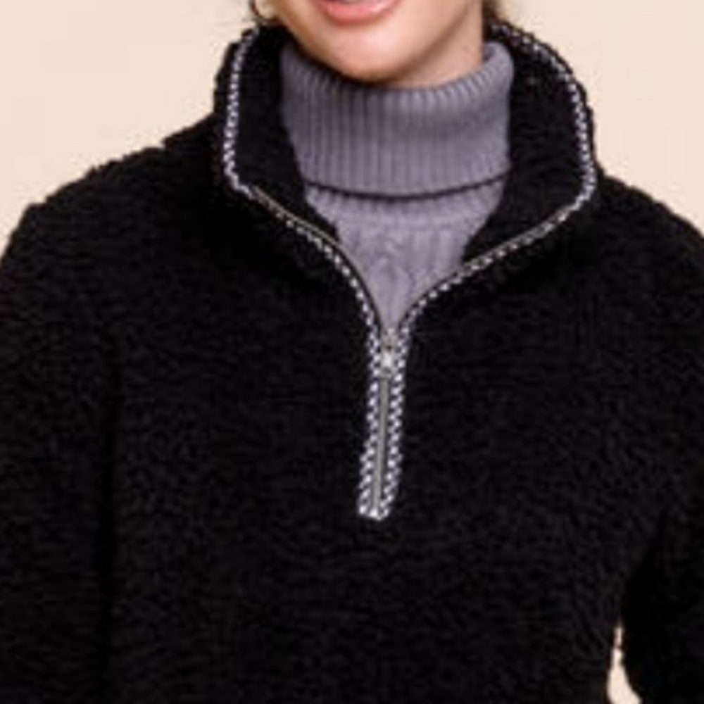 Francesca's Gingham Trim Quarter Zip Pull Over Brand New Sz M
